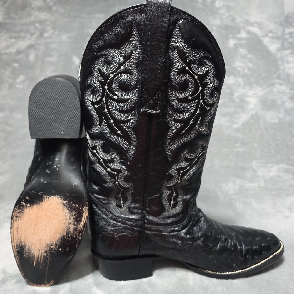 Vintage Circle G Black Ostrich Leather Men's Cowboy Boots Size 8.5 D EXC Country - Picture 5 of 10